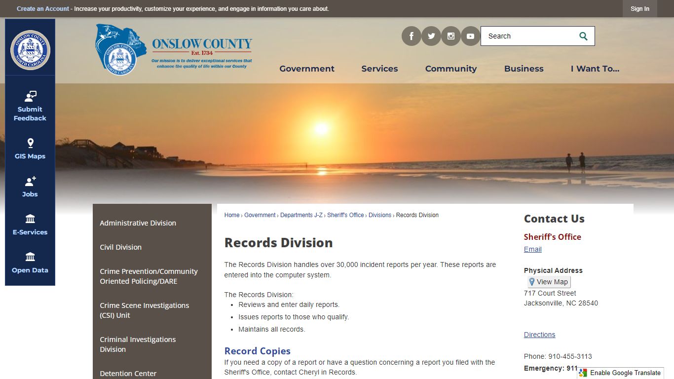 Records Division - Onslow County, NC