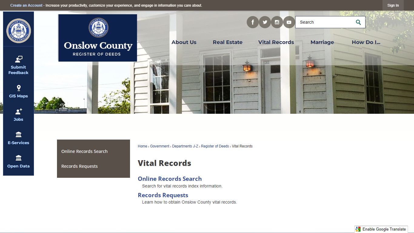 Vital Records - Onslow County, NC